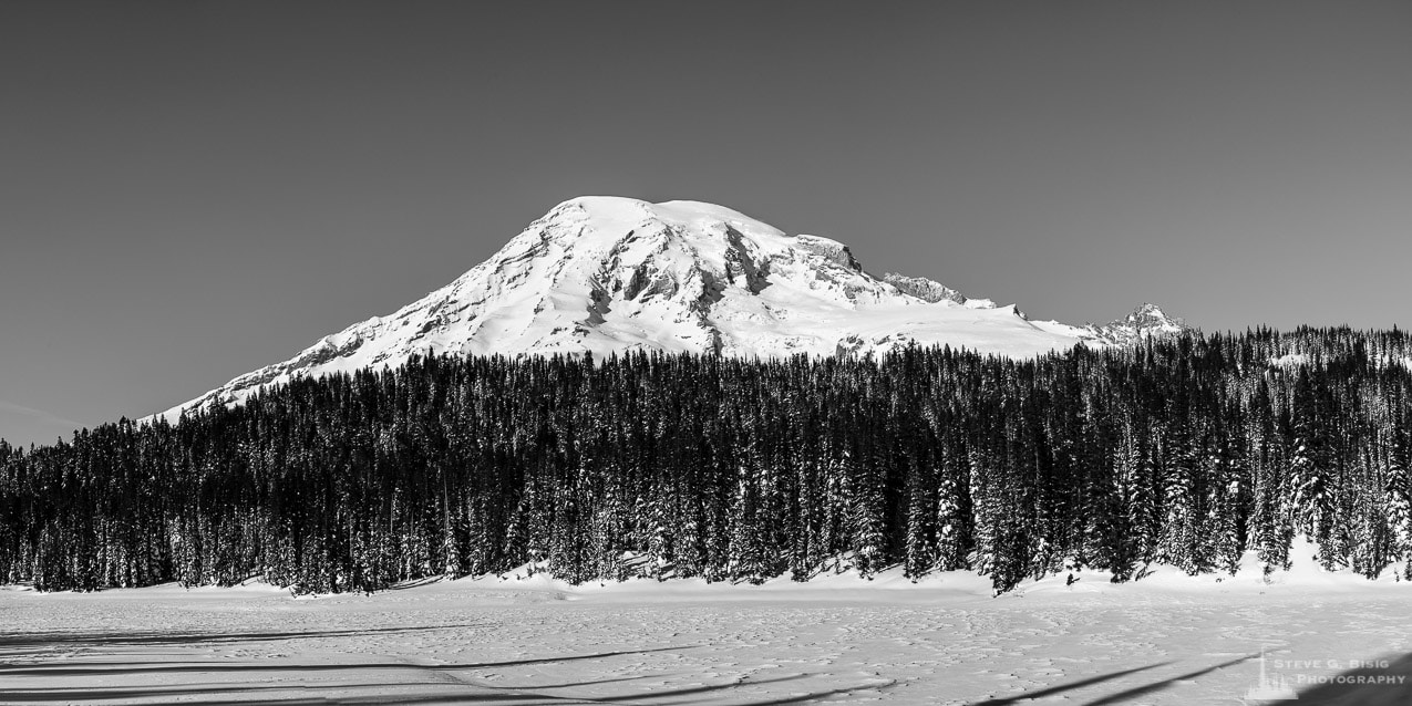 Snow Covered Reflection Lake, Mount Rainier, Washington, 2017